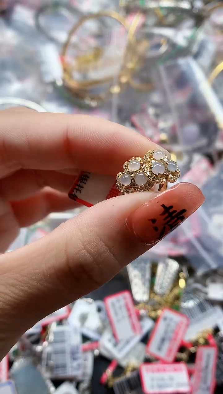 银S925镶嵌戒指翡翠天然A货缅甸翡翠