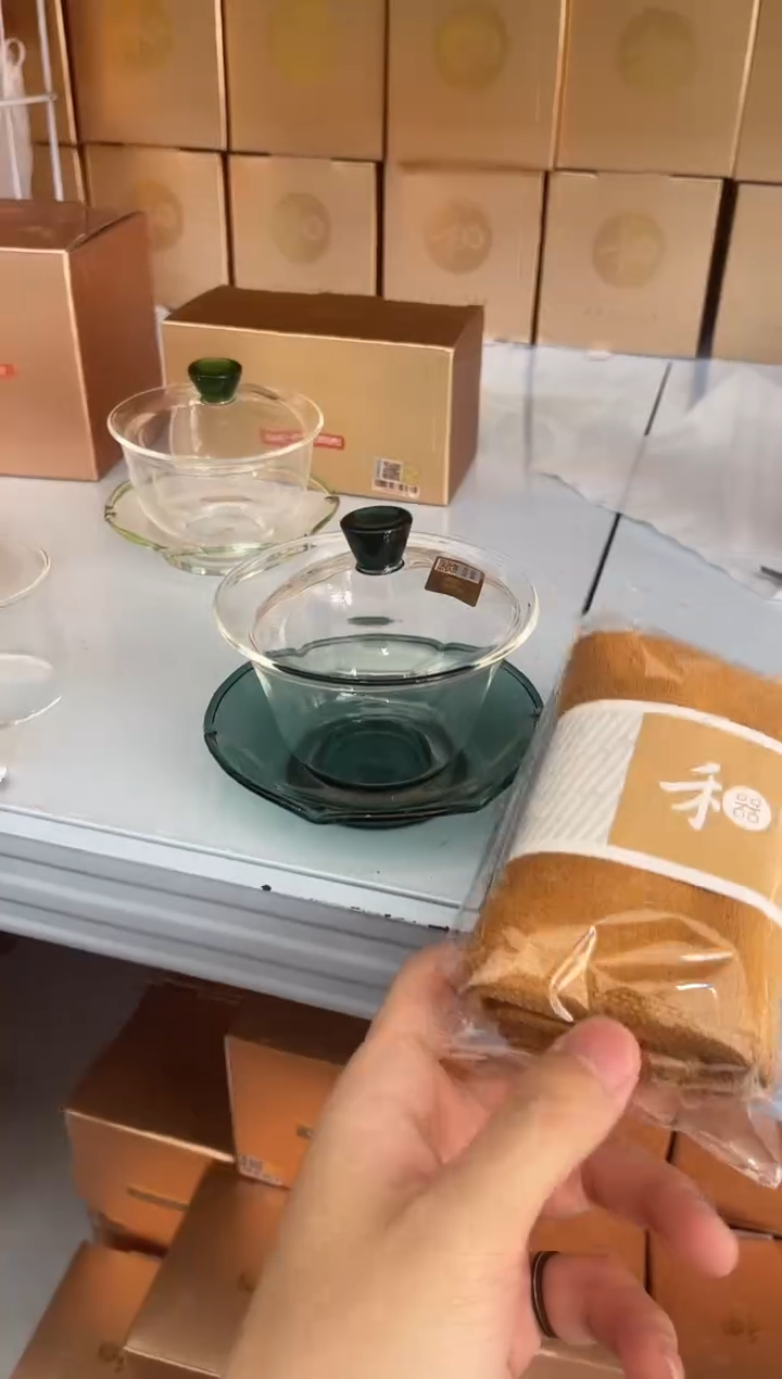 【闪购商品】荷叶盖碗墨绿色+茶巾。。