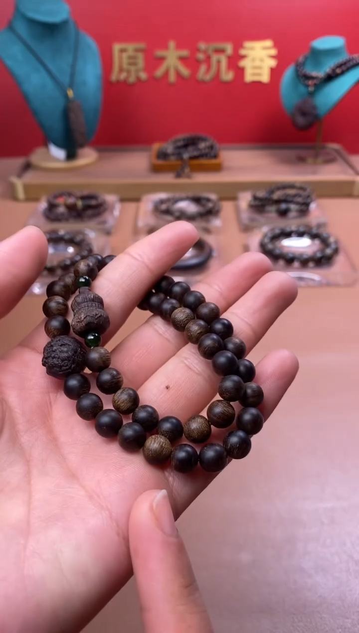 【闪购商品】沉香手串M沉水富森瘤疤08+葫芦貔貅顶珠沉香木雕