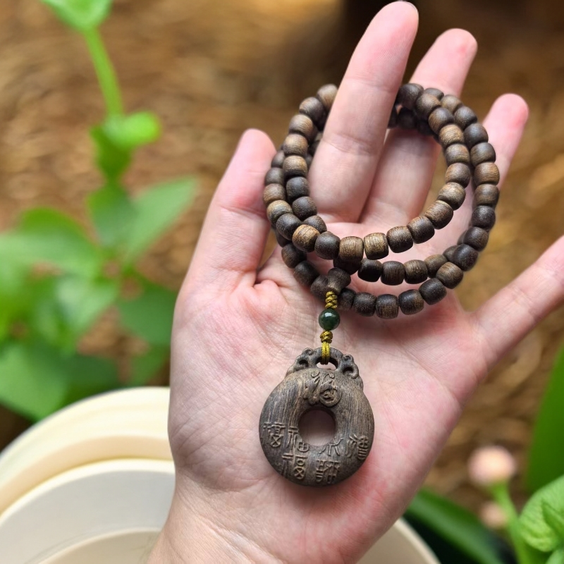 增香沉香木质非遗y生芽莊蕾蕾HQN陳水7*7平安扣多圈（纹理随机）