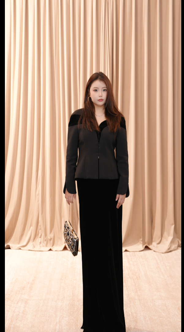 星云里微胖服饰｜赫本美学｜皇家平绒拼接西装微胖显瘦法式西装藏肉