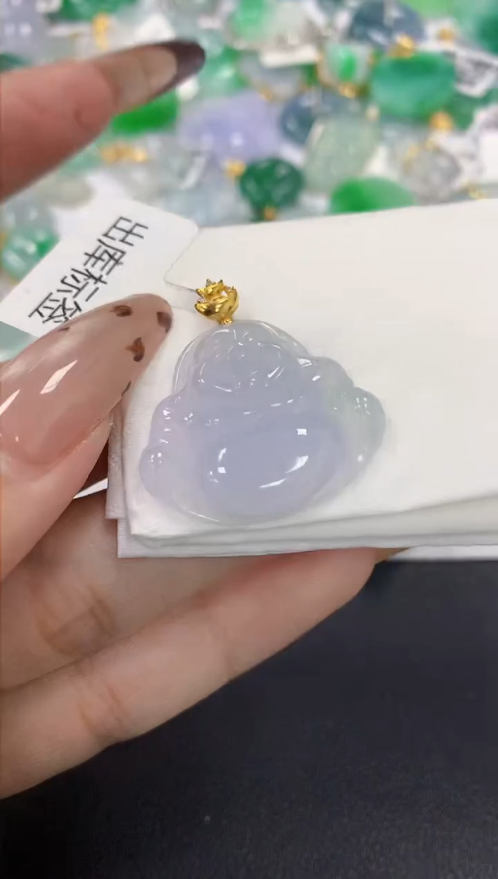 颈饰18K金镶嵌翡翠a货假一赔三支持复检百元上9元证书费自理