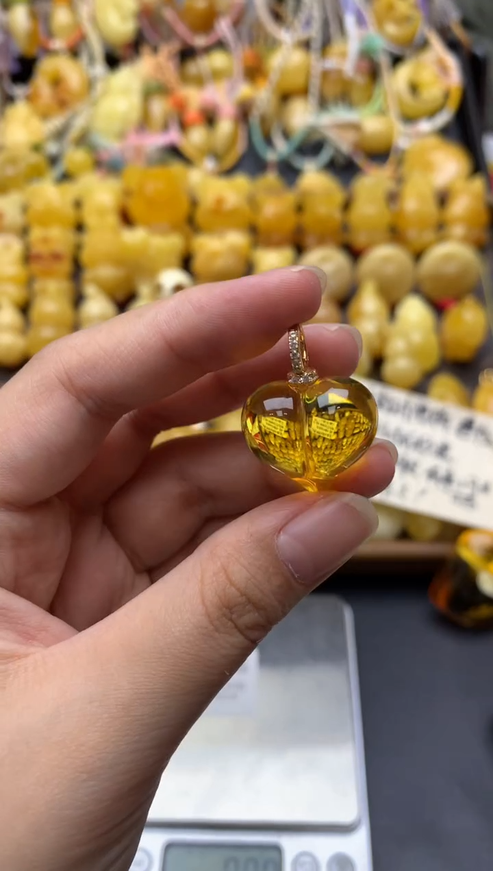 银S925镶嵌琥珀珠宝奇石019琥珀蜜蜡微瑕