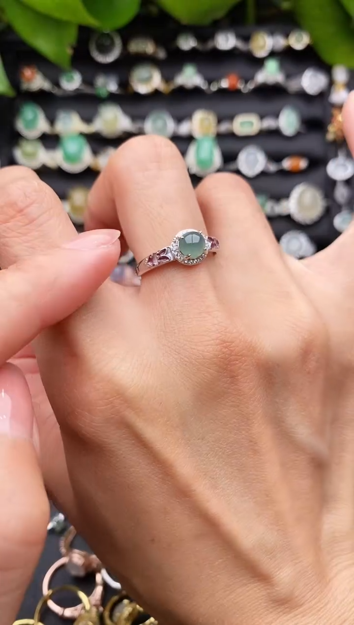 【闪购商品】翡翠戒指银S925镶嵌缅甸天然A货翡翠33   1-9