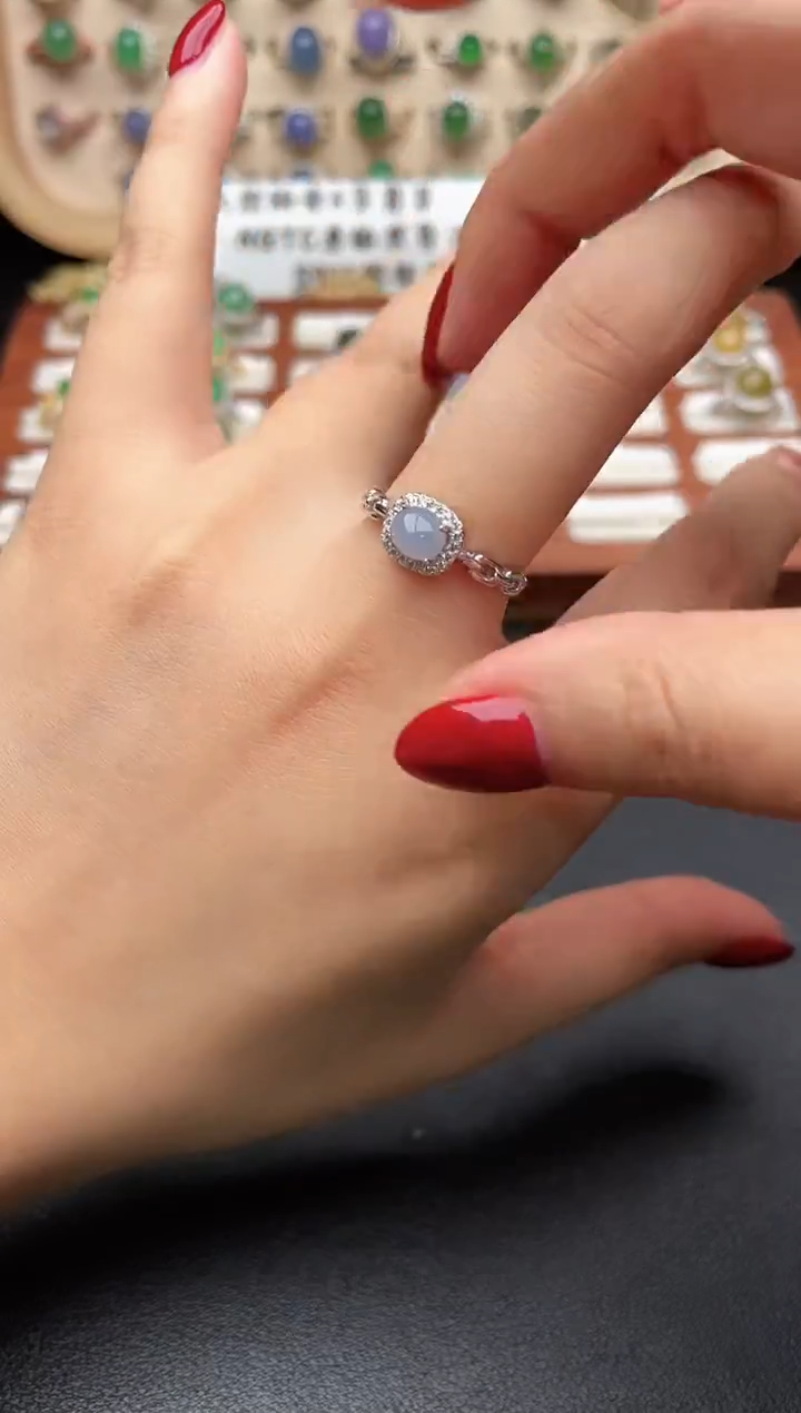 银S925镶嵌戒指翡翠一物一证一礼盒