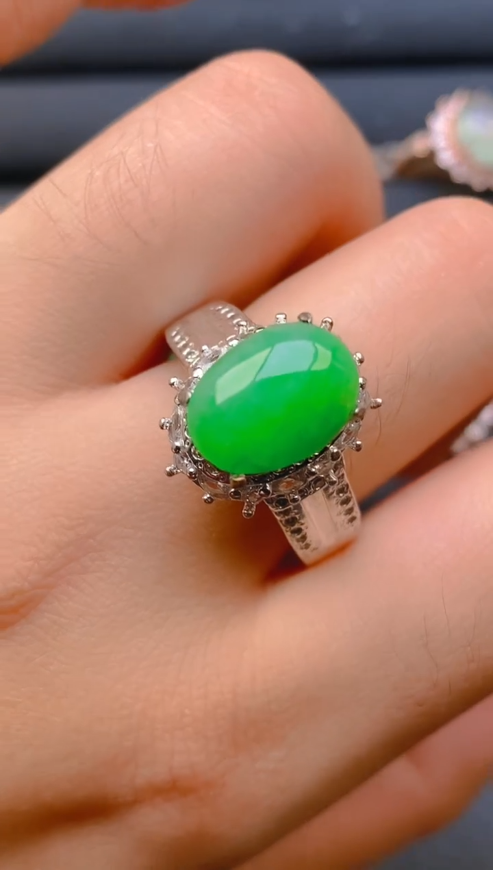 【闪购商品】翡翠戒指银S925镶嵌天然A货翡翠1