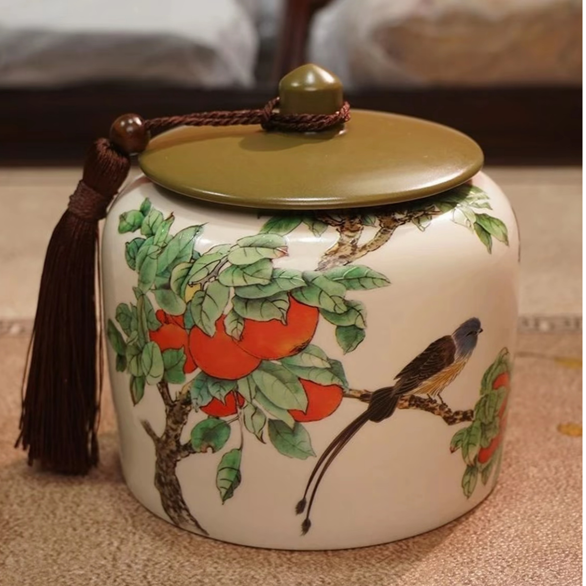 陶瓷茶叶罐家用防潮储存罐中式复古汝窑喜上枝头事事如意ZH1487