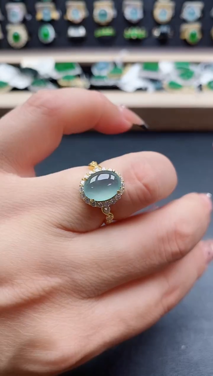 银S925镶嵌戒指翡翠1