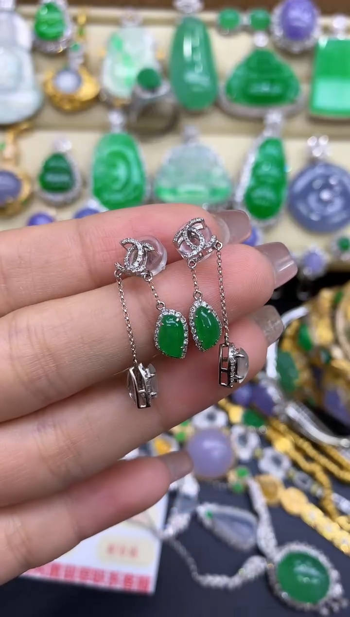 18K金镶嵌翡翠耳饰79-中国好珍宝