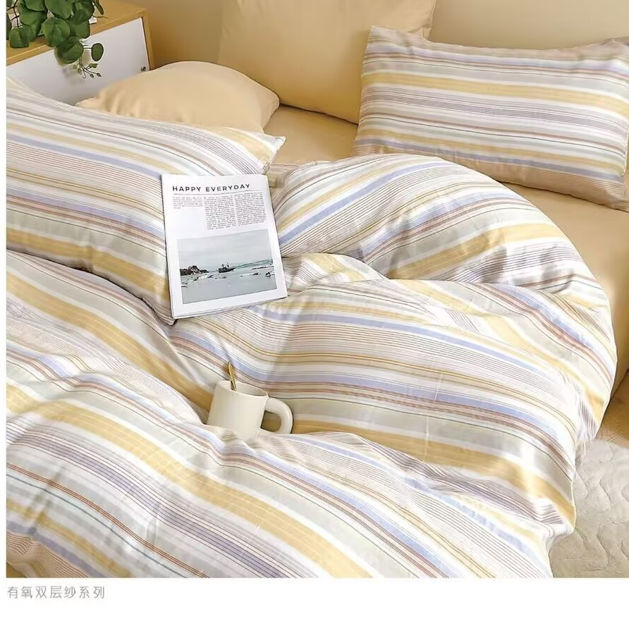 雅利娜新款泡泡纱双层有氧沙加厚床上用品四件套（可改床笠）床单