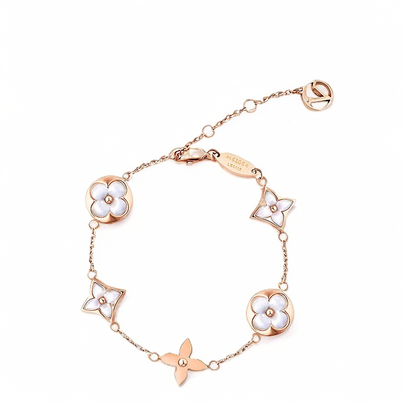 非金属仿珍珠手链 轻奢时尚老花手链百搭气质花卉简约玫瑰色ins