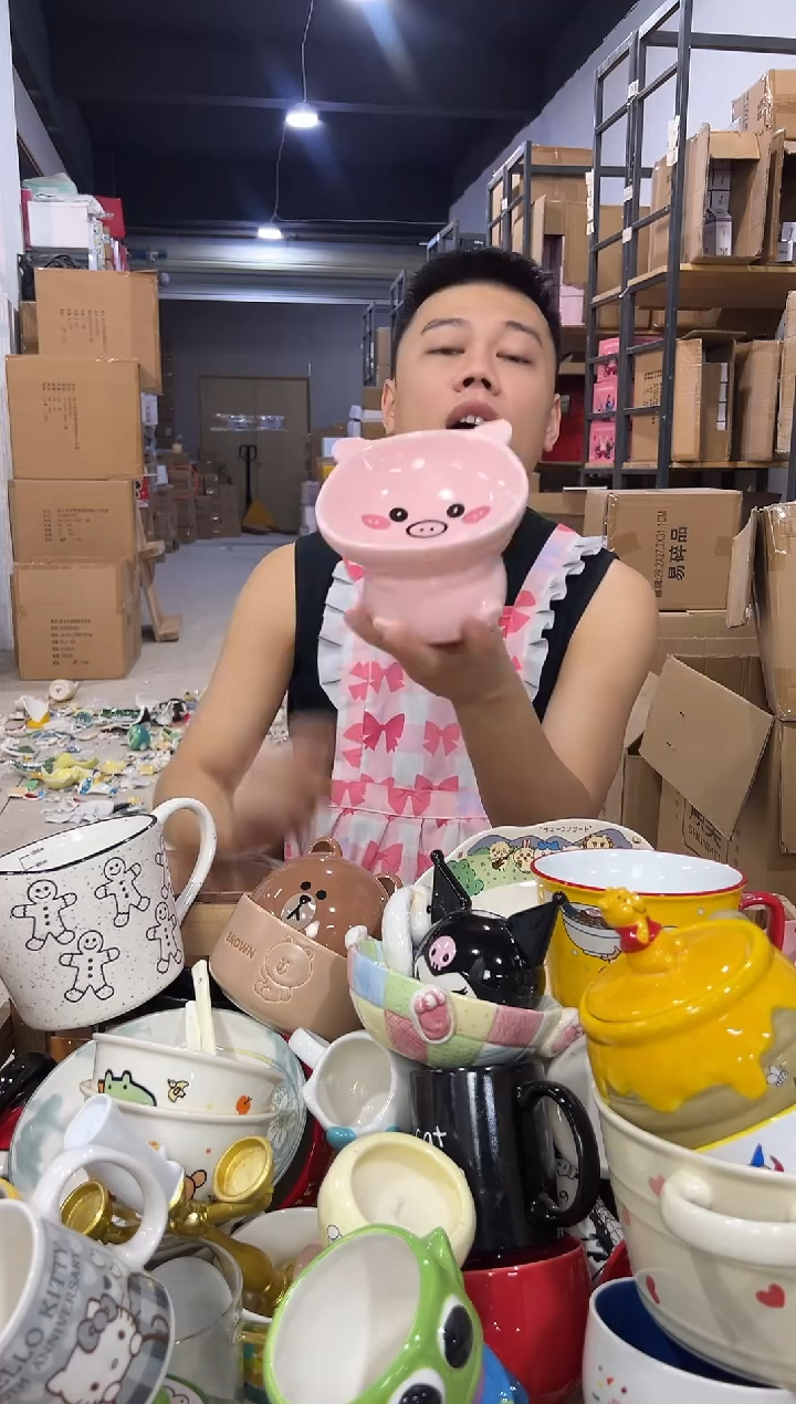 瓷片小猪猫碗   