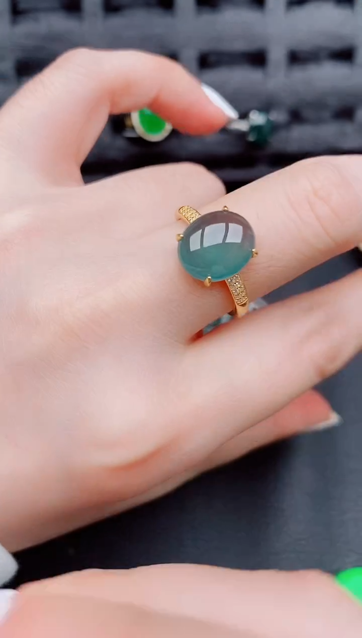 【闪购商品】翡翠戒指银S925镶嵌天然a货翡翠909