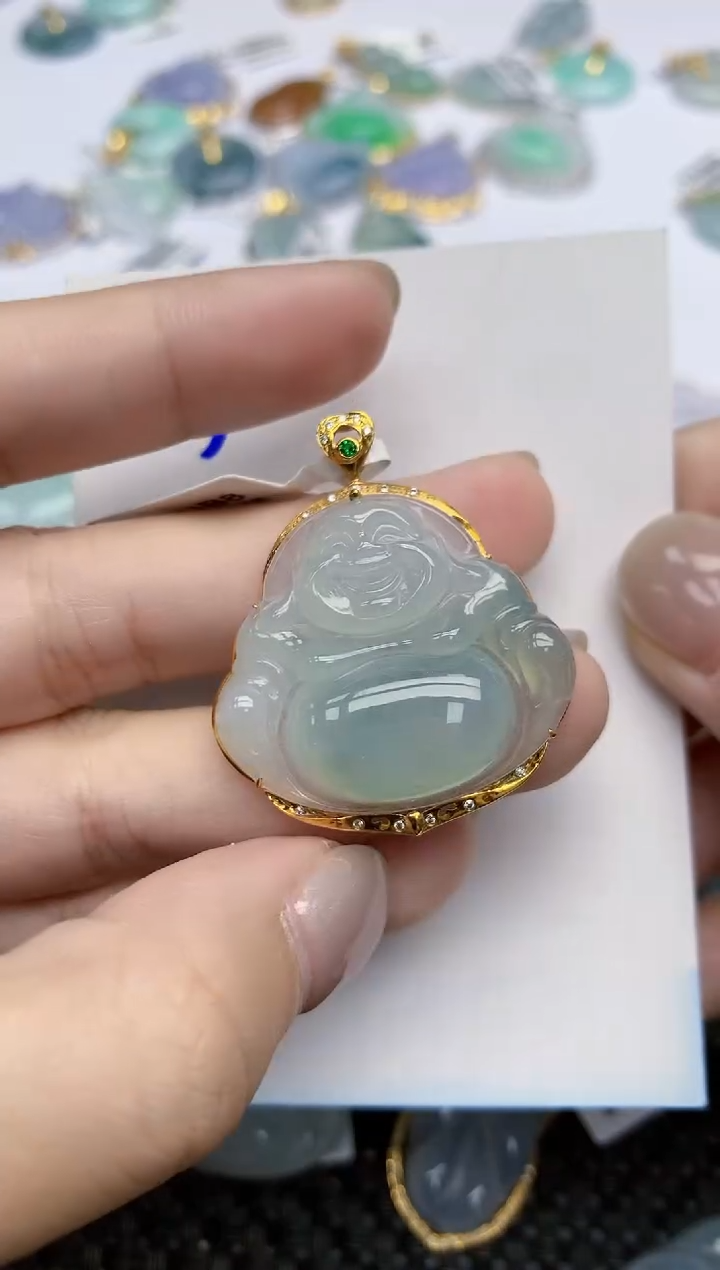 【闪购商品】翡翠颈饰18K金镶嵌天然翡翠A货