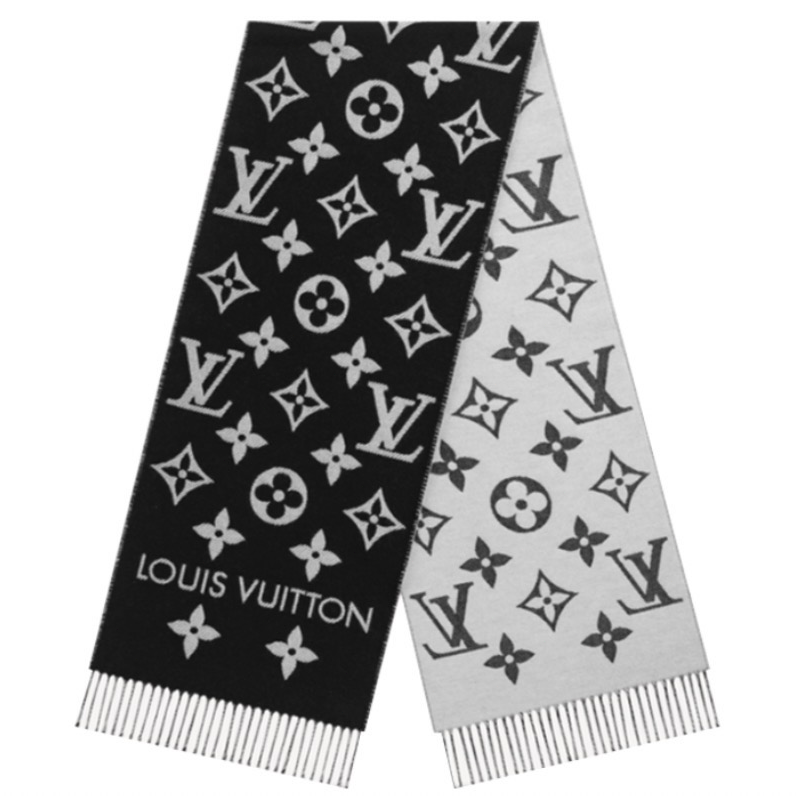 全新未使用 LOUIS VUITTON  经典字母Logo羊毛黑灰围巾