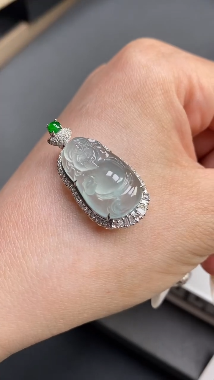 翡翠银S925镶嵌吊坠(不含链)财财