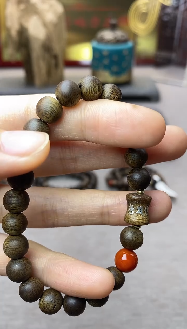 【闪购商品】沉香手串芽庄白棋08＋富森竹节六字镶嵌沉水