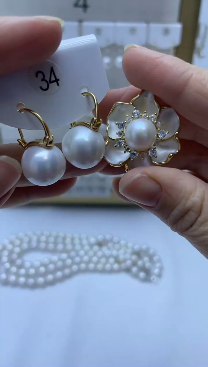 银S925镶嵌耳饰淡水珍珠34