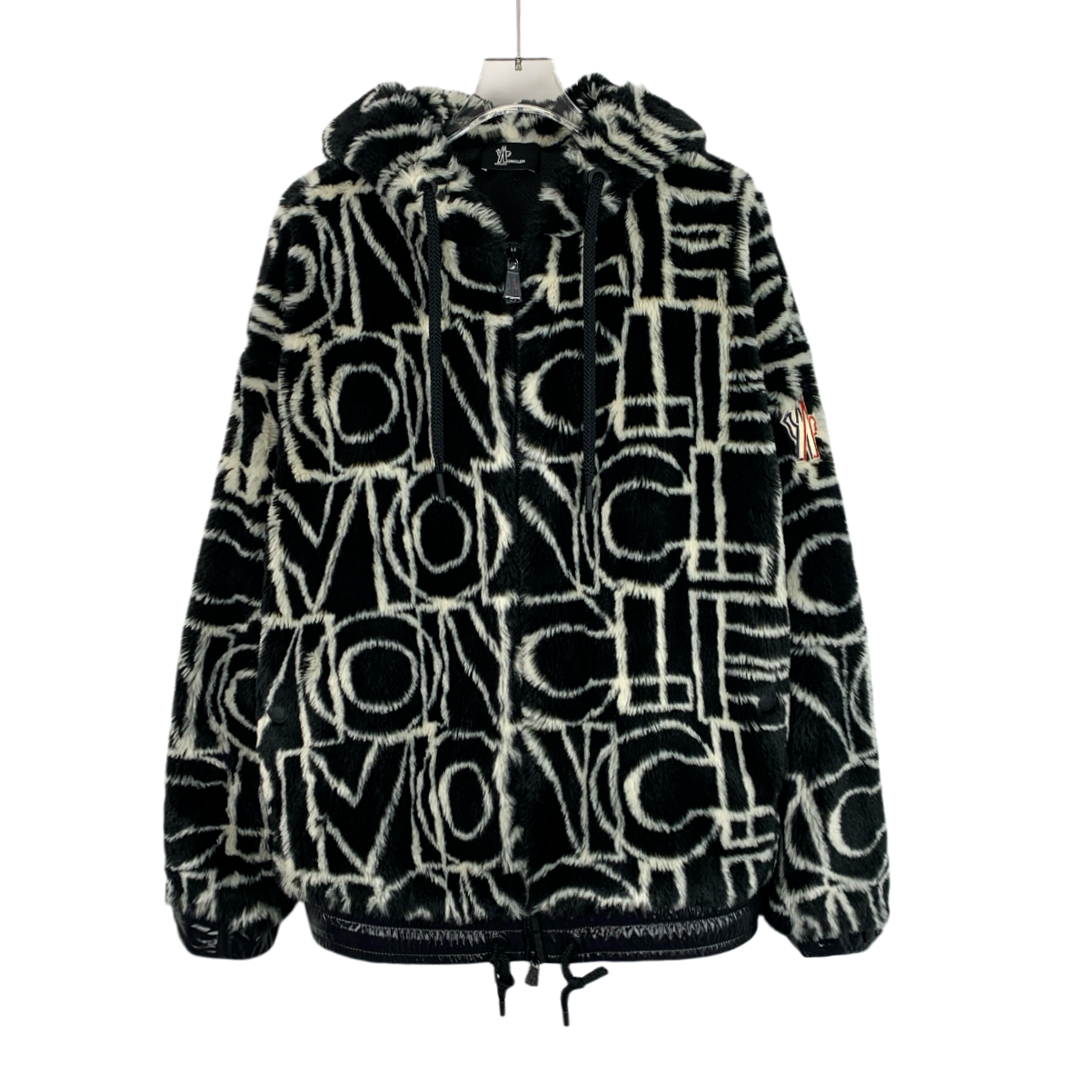 99新 MONCLER  CW0139 logo字母满印徽标刺绣连帽拉链外套 M