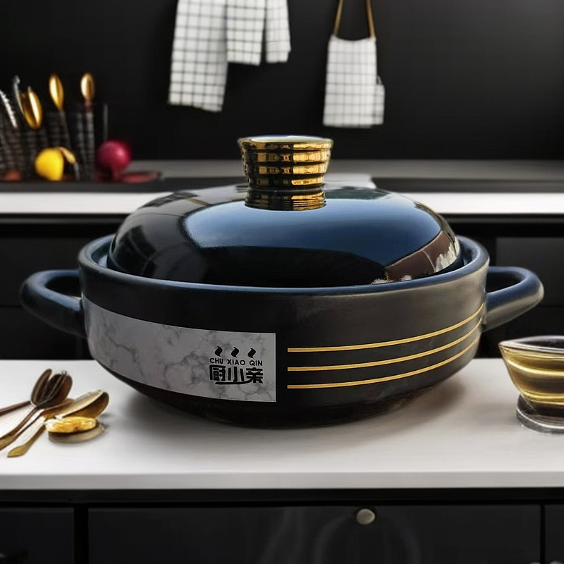 厨小亲3.6升黑金陶瓷干烧锅炖锅啫啫煲仔饭炖菜焖煮烹饪明火砂锅