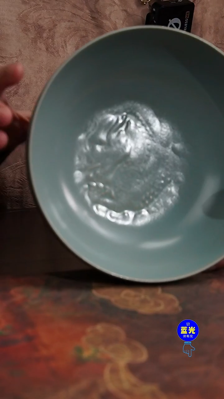 摆件瓷曲*纯手工111111清凉寺原矿釉刻花盘龙波