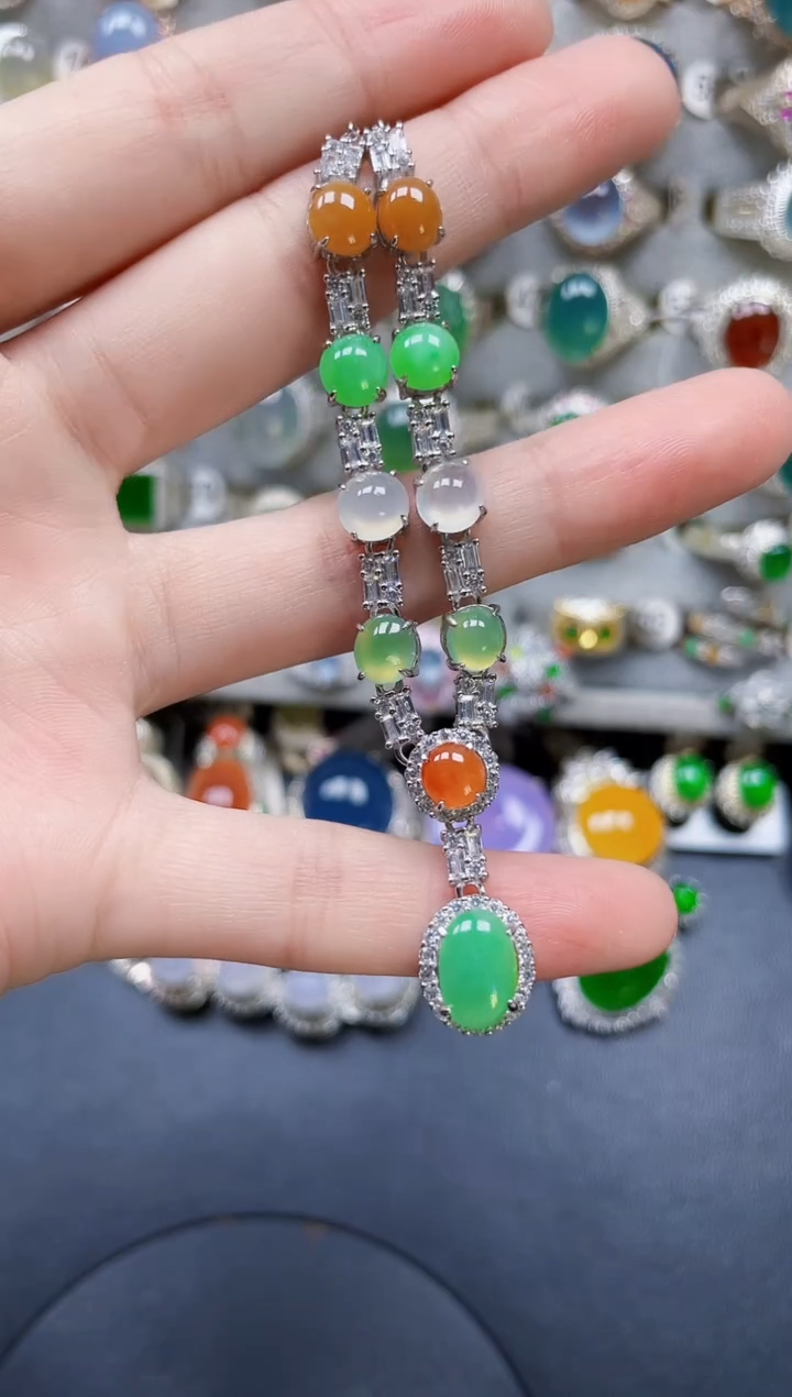 颈饰银S925镶嵌翡翠475