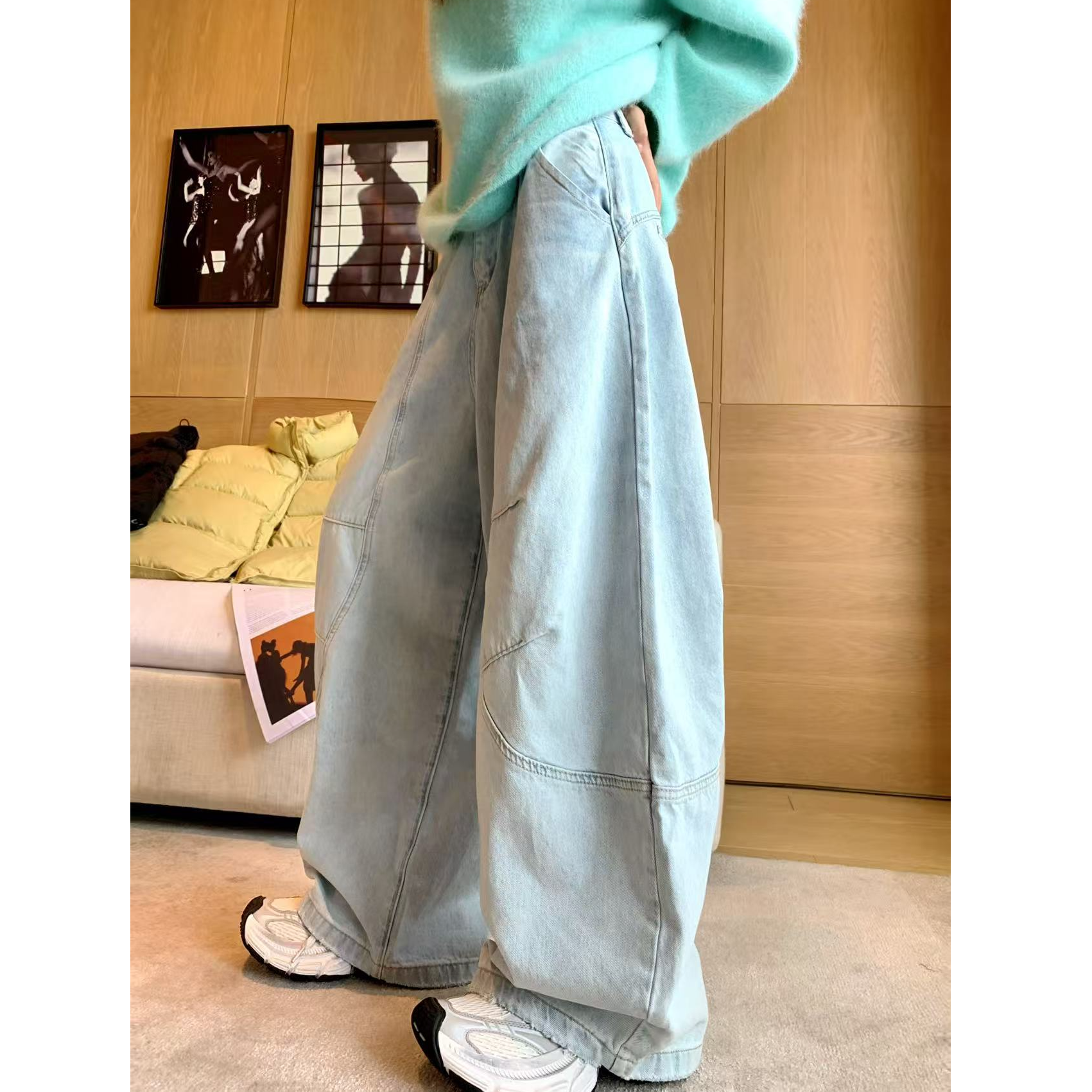 婉君W【美式弯刀裤】秋季休闲百搭设计磨毛阔腿拖地裤LWJ25C3K3036