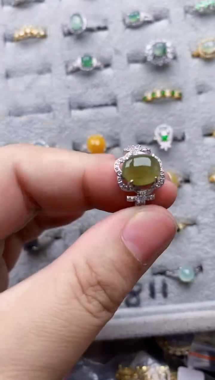 翡翠银S925镶嵌戒指5555---8