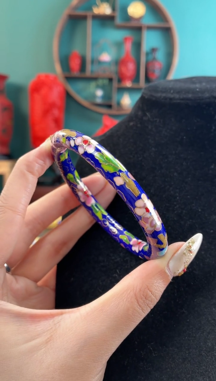 非遗手工景泰蓝细棍镯子55-60宝蓝