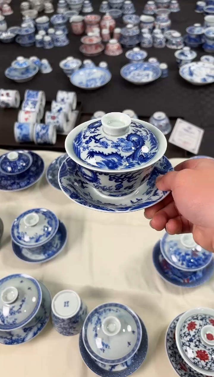 盖碗瓷景德镇陶瓷茶具青花九龙元宝盖碗