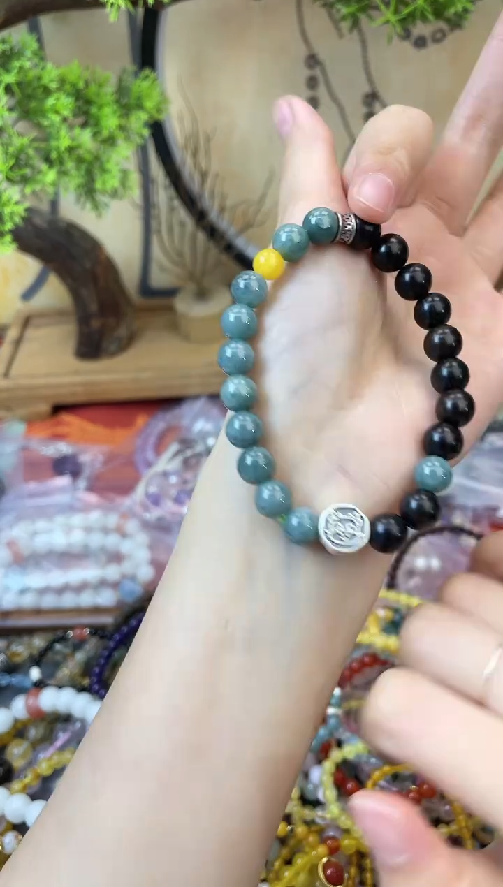 【闪购商品】翡翠手饰足银镶嵌253手串