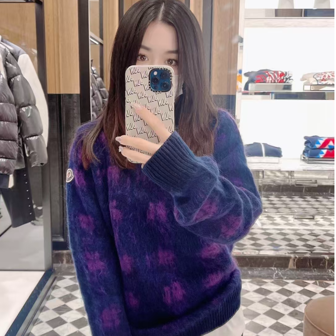 未使用 MONCLER Moncler 圆领羊毛针织衫 黑紫色M