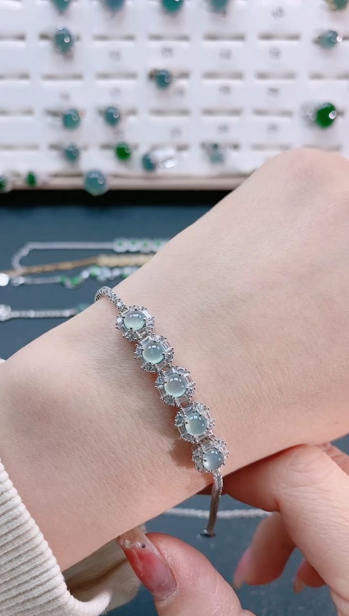 【闪购商品】翡翠手链银S925镶嵌天然翡翠