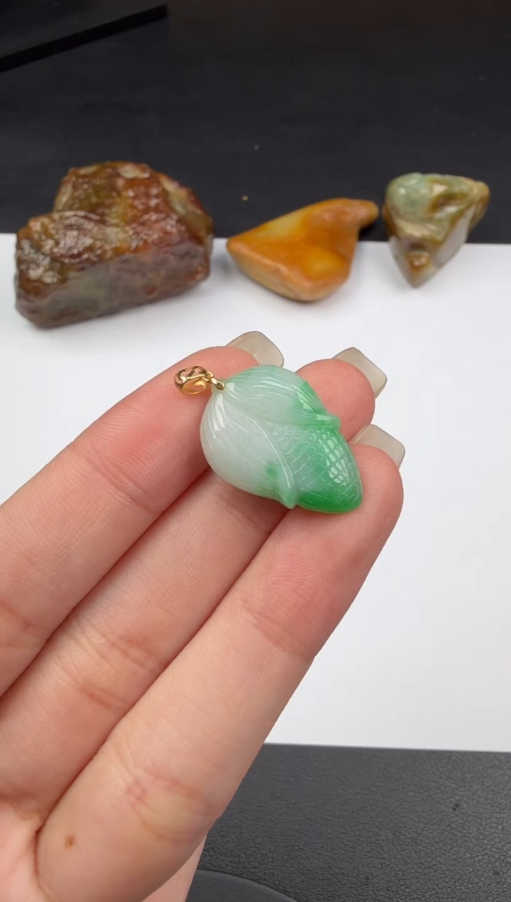 吊坠(不含链)18K金镶嵌翡翠翡翠饰品-47