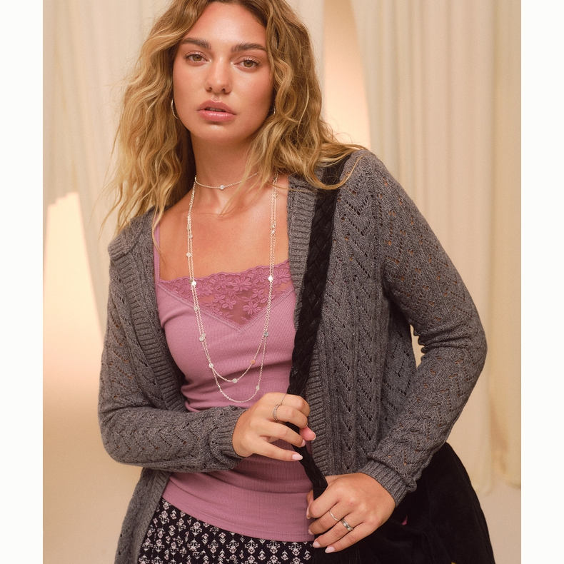 Hollister25秋冬新款美式辣妹连帽毛衣镂空针织衫女装350-5320