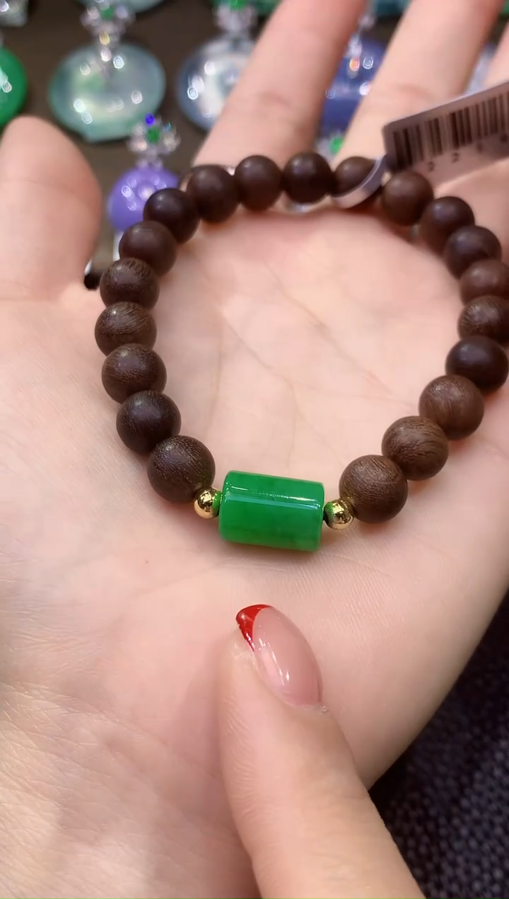 【云中意】18K金翡翠绿柱子手串 多样性发货一件xzf