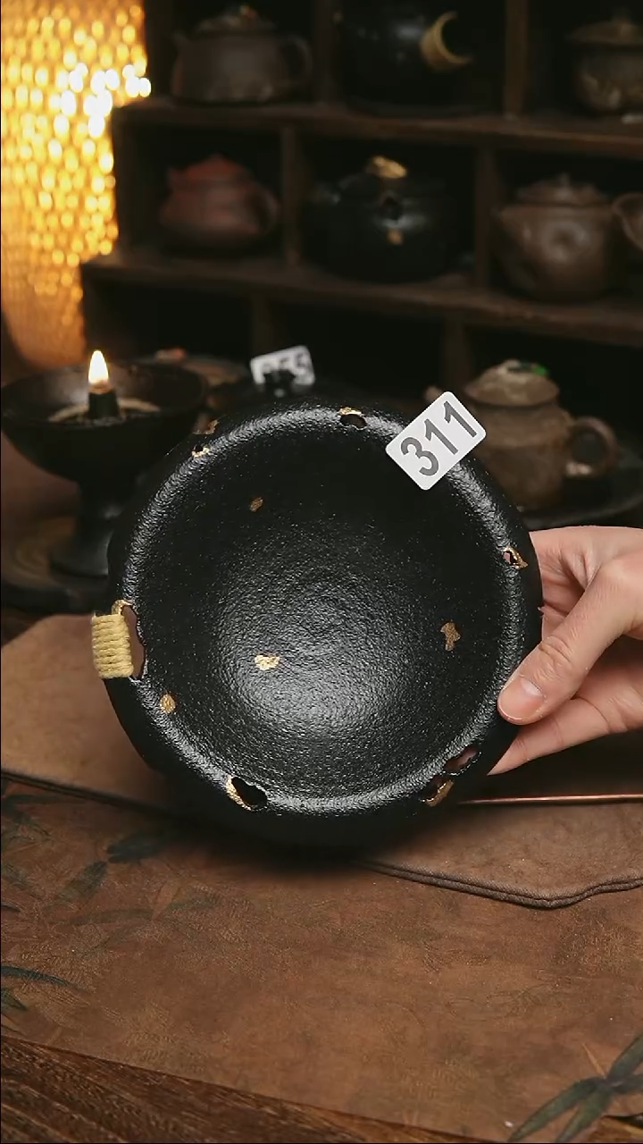 311号紫砂全手黑金壶承