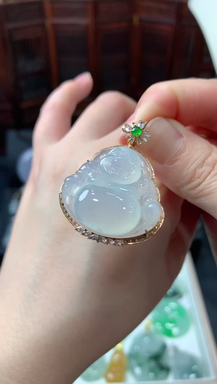 【闪购商品】翡翠吊坠(不含链)18K金镶嵌挂件