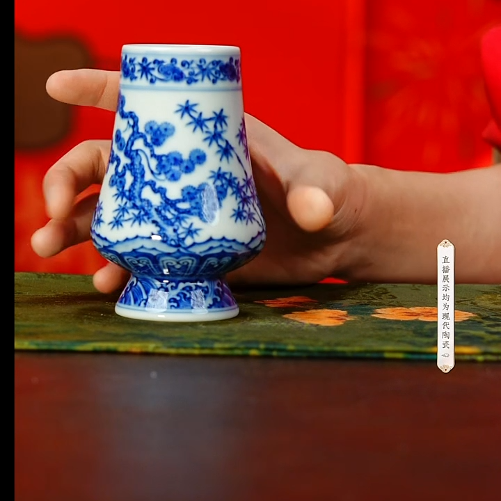 【小乔赏瓷】景德镇手工手绘蓝钰松竹梅凯恩杯lany225.