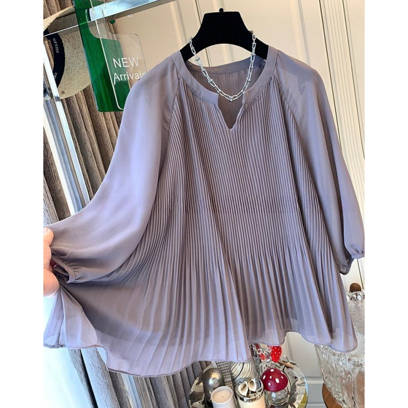 P0101高级感法式气质百褶衬衫今年流行漂亮时尚上衣雪纺娃娃衫夏