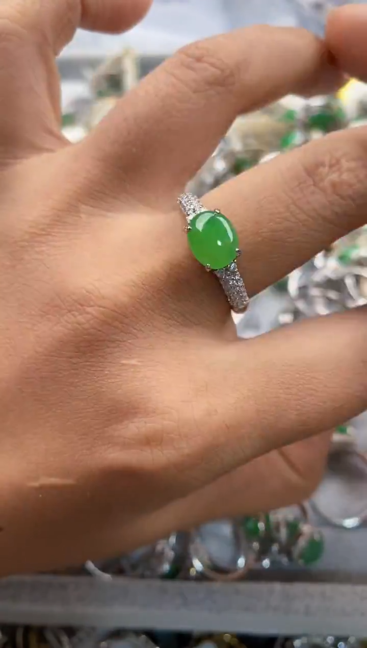银S925镶嵌戒指翡翠444-6