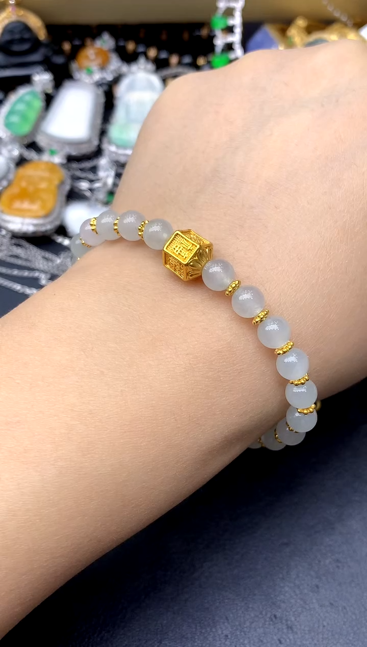 足金镶嵌手链翡翠234-中国好珍宝