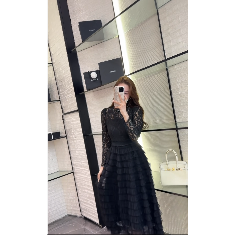 KIKI严选：5099-1-X原家欧货南油秋冬重工洋气高级感蕾丝连衣裙