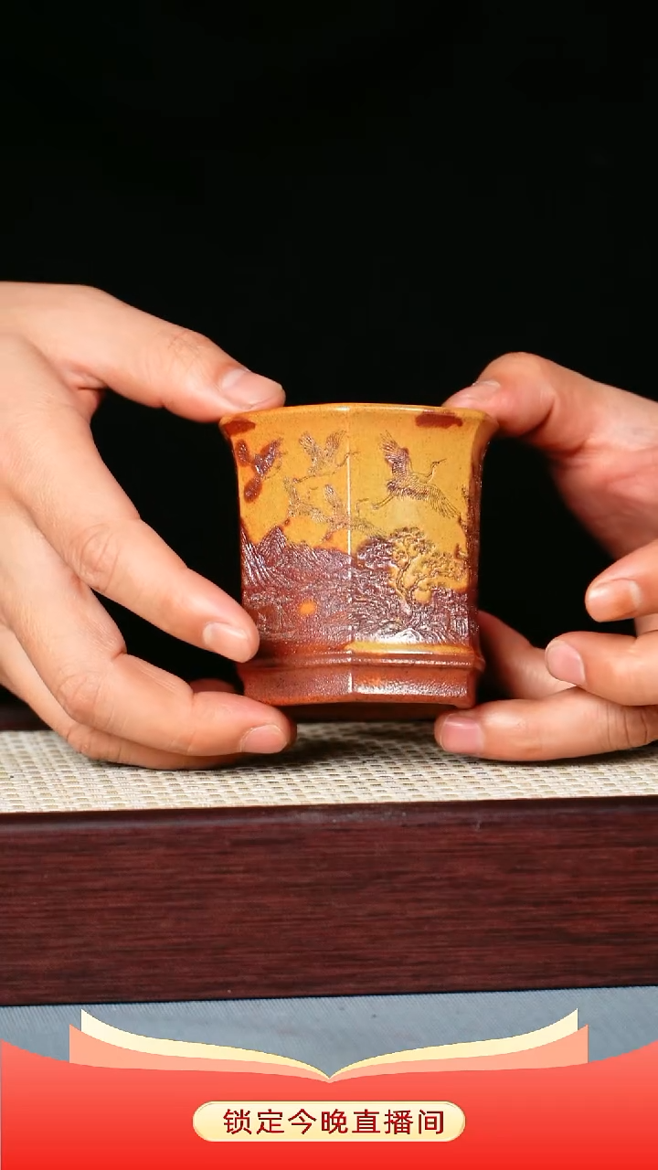 茶杯紫砂龙骨金砂柴烧 六方杯