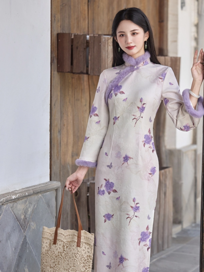 【梦时】新中式中长款加厚旗袍加绒冬款厚款日常复古超级好看冬季