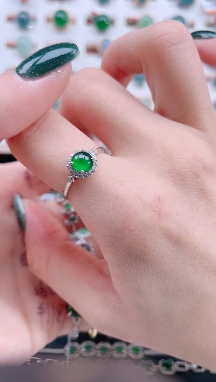 银S925镶嵌戒指翡翠天然翡翠