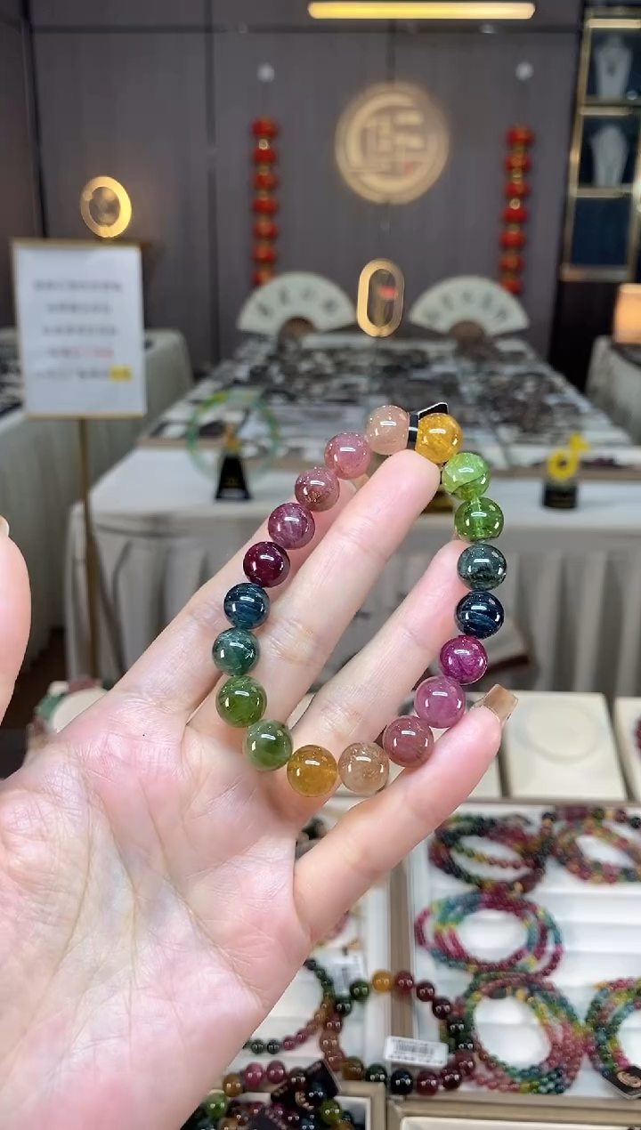 未镶嵌老矿碧玺色标彩虹单圈手串10mm+碧玺dan多样性发货一条