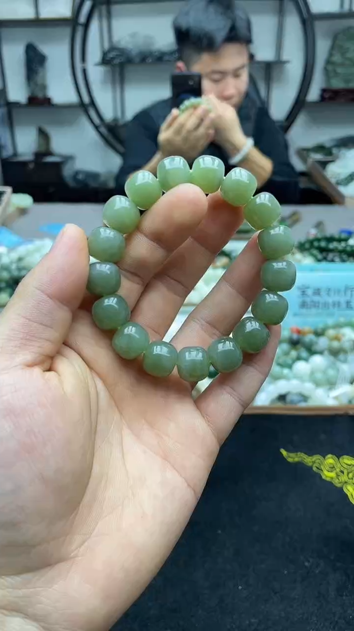 未镶嵌手串和田玉纯天然野牛沟湖水绿13老型