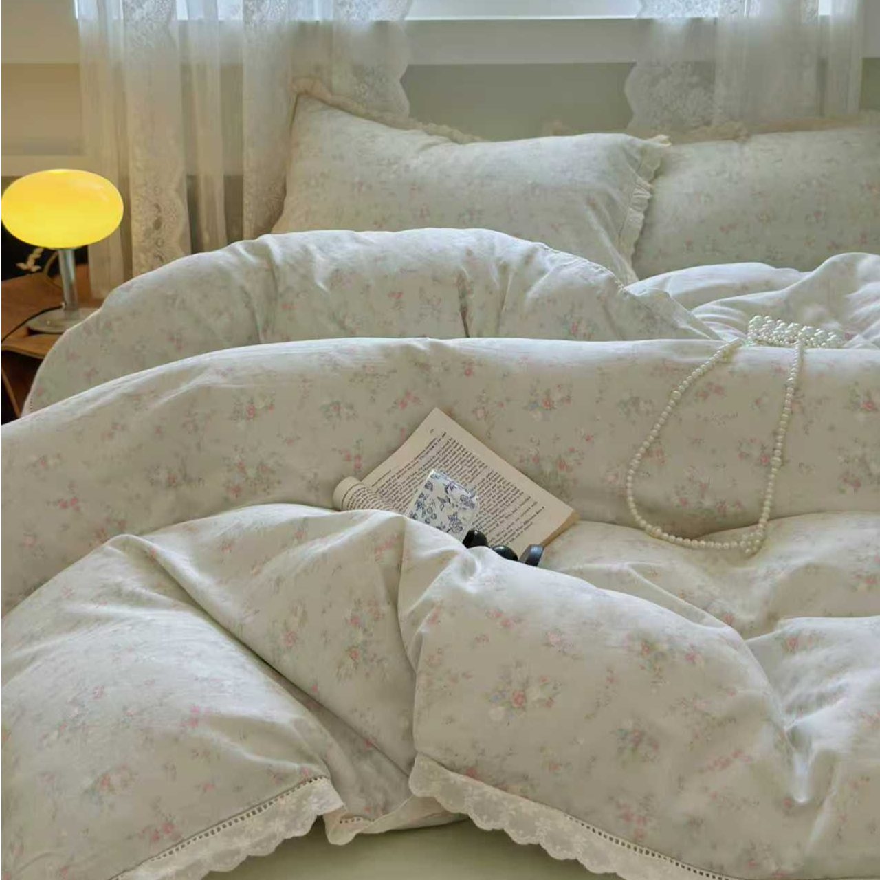 TT家纺 气泡花语 全棉纯棉双层纱四件套 法式花边款