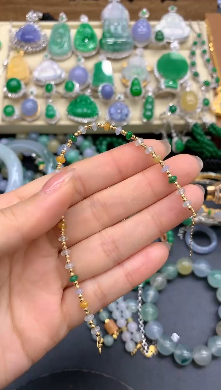 【闪购商品】翡翠手链18K金镶嵌216-中国好珍宝